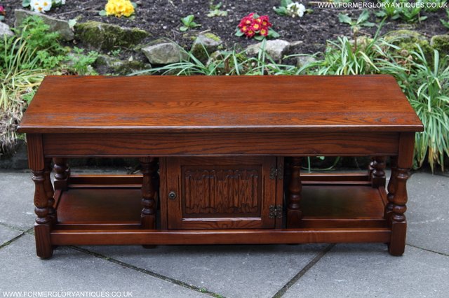 Preview of the first image of OLD CHARM NEST OF THREE OAK COFFEE TABLES CABINET TV STAND.