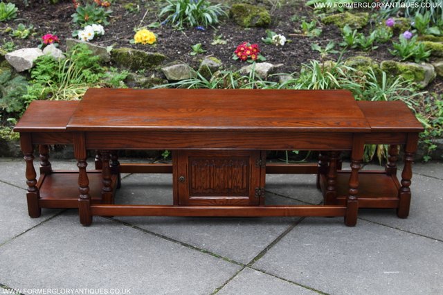 Image 5 of OLD CHARM NEST OF THREE OAK COFFEE TABLES CABINET TV STAND
