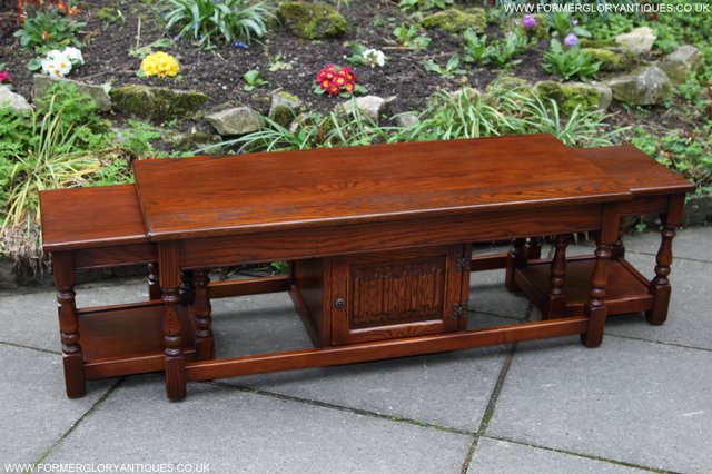 Image 6 of OLD CHARM NEST OF THREE OAK COFFEE TABLES CABINET TV STAND