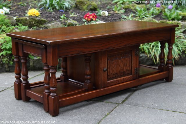 Image 7 of OLD CHARM NEST OF THREE OAK COFFEE TABLES CABINET TV STAND