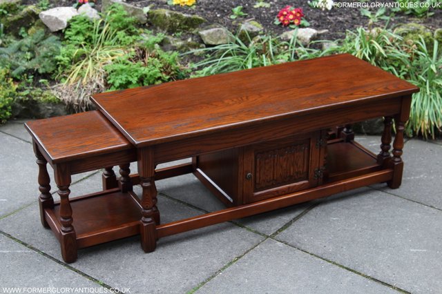 Image 12 of OLD CHARM NEST OF THREE OAK COFFEE TABLES CABINET TV STAND