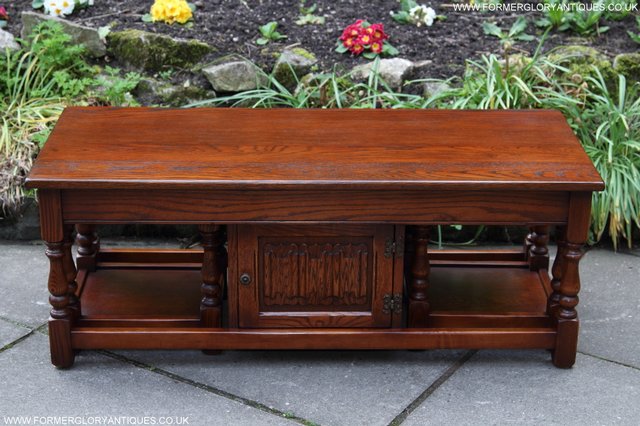 Image 15 of OLD CHARM NEST OF THREE OAK COFFEE TABLES CABINET TV STAND