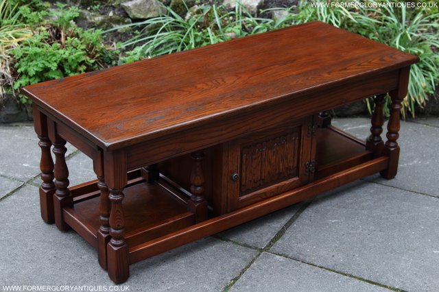 Image 22 of OLD CHARM NEST OF THREE OAK COFFEE TABLES CABINET TV STAND