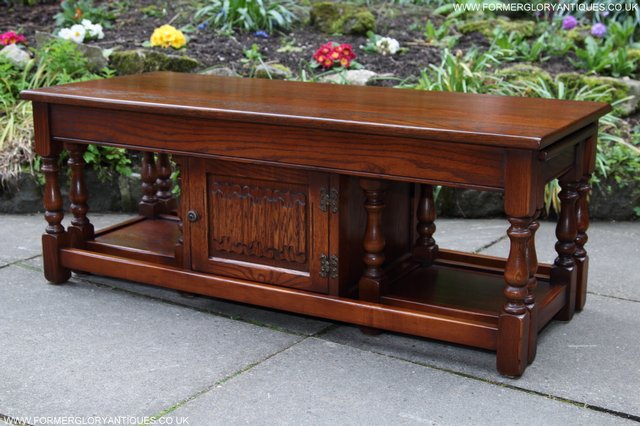 Image 23 of OLD CHARM NEST OF THREE OAK COFFEE TABLES CABINET TV STAND