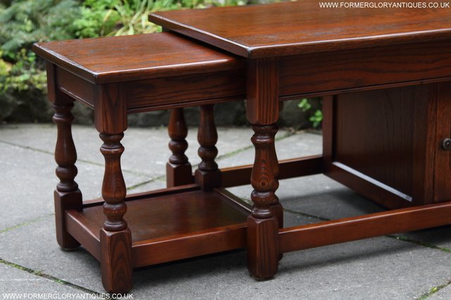 Image 24 of OLD CHARM NEST OF THREE OAK COFFEE TABLES CABINET TV STAND