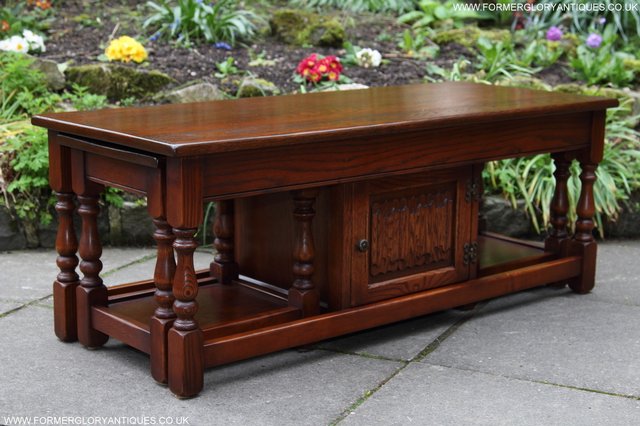 Image 27 of OLD CHARM NEST OF THREE OAK COFFEE TABLES CABINET TV STAND