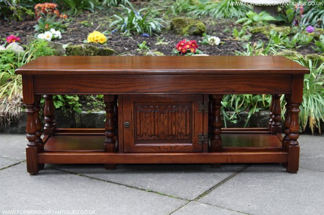 Image 35 of OLD CHARM NEST OF THREE OAK COFFEE TABLES CABINET TV STAND