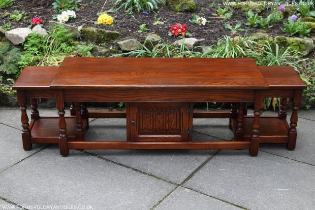 Image 39 of OLD CHARM NEST OF THREE OAK COFFEE TABLES CABINET TV STAND