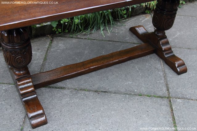 Image 2 of TITCHMARSH GOODWIN CARVED OAK REFECTORY TRESTLE DINING TABLE