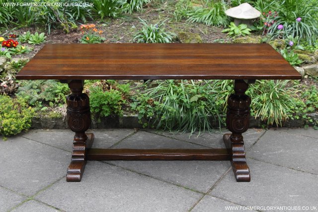 Image 5 of TITCHMARSH GOODWIN CARVED OAK REFECTORY TRESTLE DINING TABLE