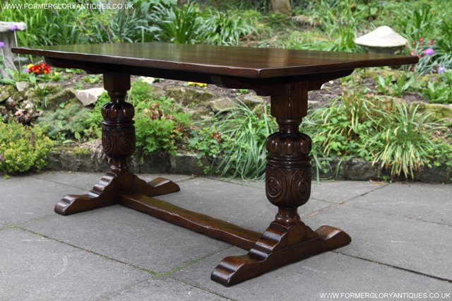 Image 7 of TITCHMARSH GOODWIN CARVED OAK REFECTORY TRESTLE DINING TABLE
