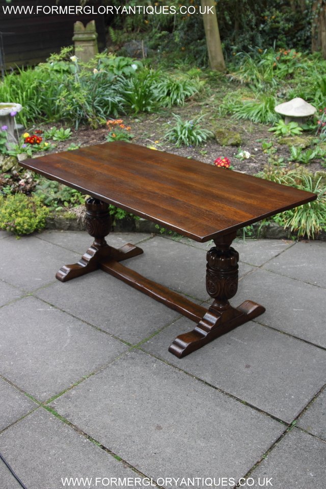 Image 9 of TITCHMARSH GOODWIN CARVED OAK REFECTORY TRESTLE DINING TABLE