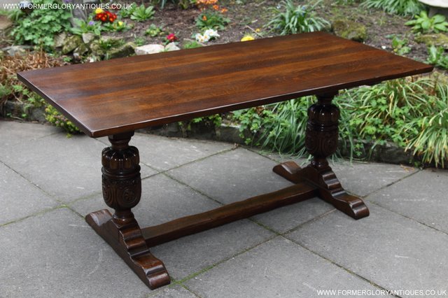 Image 10 of TITCHMARSH GOODWIN CARVED OAK REFECTORY TRESTLE DINING TABLE