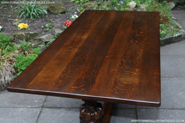 Image 11 of TITCHMARSH GOODWIN CARVED OAK REFECTORY TRESTLE DINING TABLE
