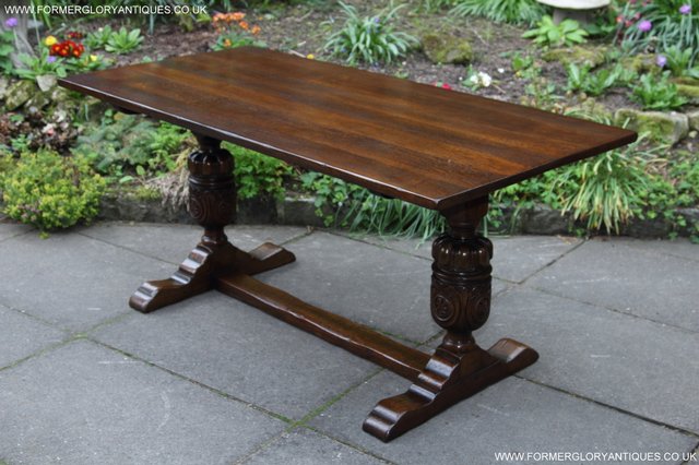 Image 13 of TITCHMARSH GOODWIN CARVED OAK REFECTORY TRESTLE DINING TABLE