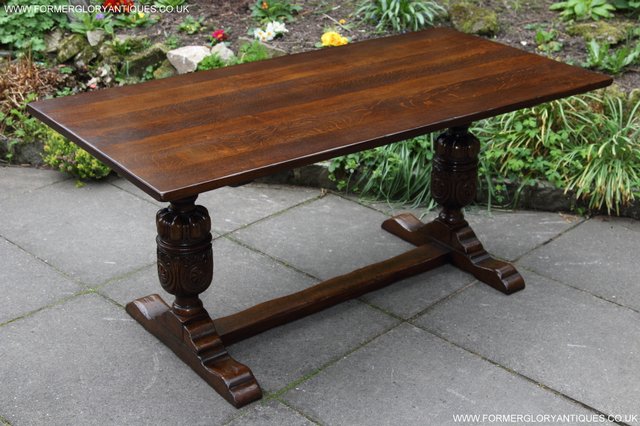 Image 14 of TITCHMARSH GOODWIN CARVED OAK REFECTORY TRESTLE DINING TABLE