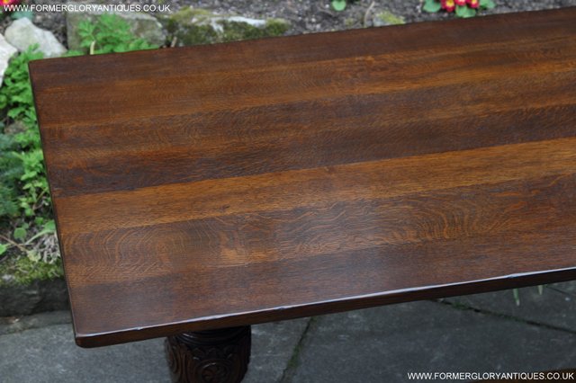Image 15 of TITCHMARSH GOODWIN CARVED OAK REFECTORY TRESTLE DINING TABLE