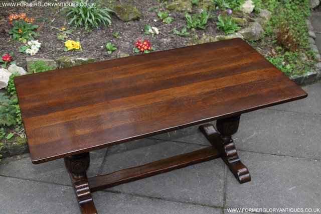 Image 16 of TITCHMARSH GOODWIN CARVED OAK REFECTORY TRESTLE DINING TABLE
