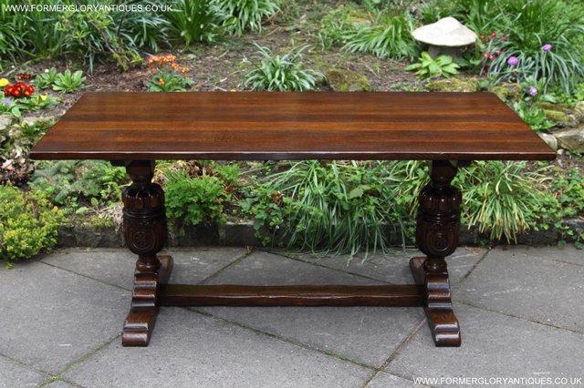 Image 18 of TITCHMARSH GOODWIN CARVED OAK REFECTORY TRESTLE DINING TABLE
