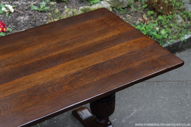 Image 22 of TITCHMARSH GOODWIN CARVED OAK REFECTORY TRESTLE DINING TABLE