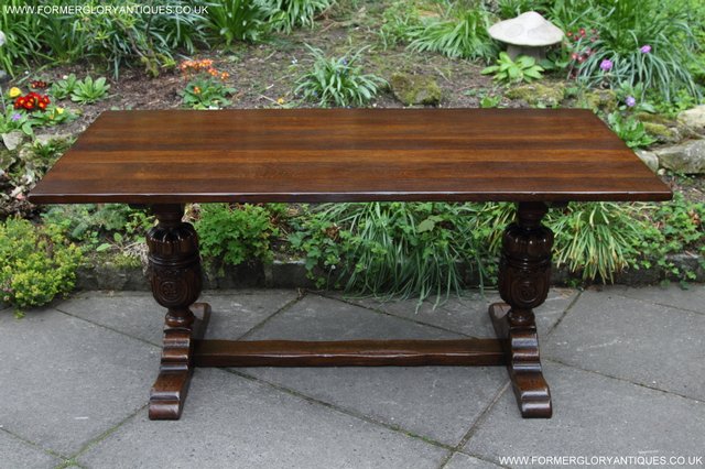 Image 23 of TITCHMARSH GOODWIN CARVED OAK REFECTORY TRESTLE DINING TABLE