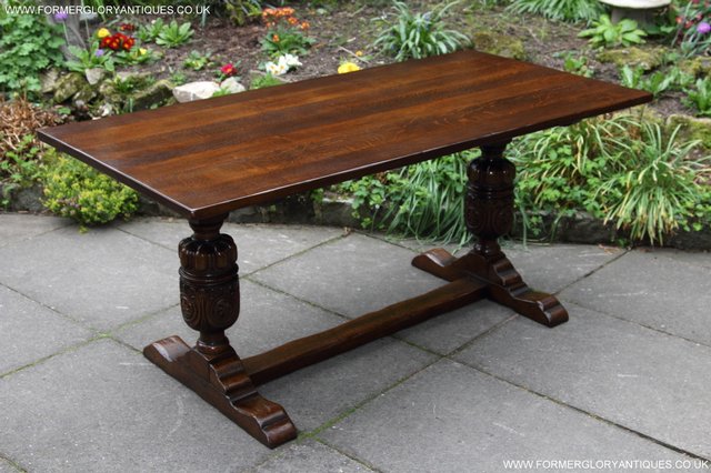 Image 33 of TITCHMARSH GOODWIN CARVED OAK REFECTORY TRESTLE DINING TABLE