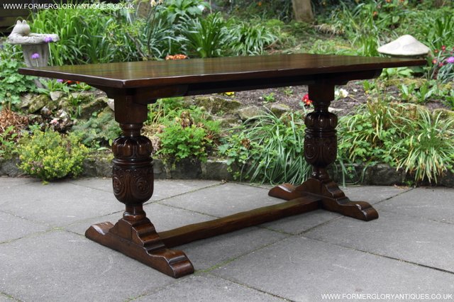 Image 34 of TITCHMARSH GOODWIN CARVED OAK REFECTORY TRESTLE DINING TABLE