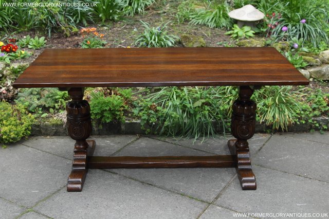 Image 35 of TITCHMARSH GOODWIN CARVED OAK REFECTORY TRESTLE DINING TABLE