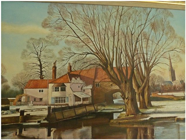 Preview of the first image of ORIGINAL ARTHUR A PANK OIL PAINTING PULLS FERRY NORWICH.