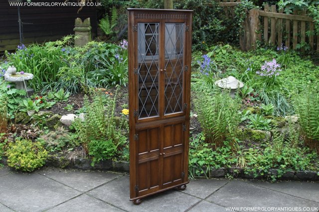 Image 6 of OLD CHARM STYLE OAK CORNER CABINET DISPLAY CUPBOARD BOOKCASE