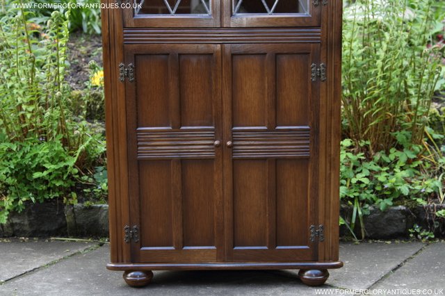 Image 15 of OLD CHARM STYLE OAK CORNER CABINET DISPLAY CUPBOARD BOOKCASE