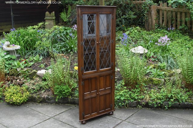 Image 33 of OLD CHARM STYLE OAK CORNER CABINET DISPLAY CUPBOARD BOOKCASE