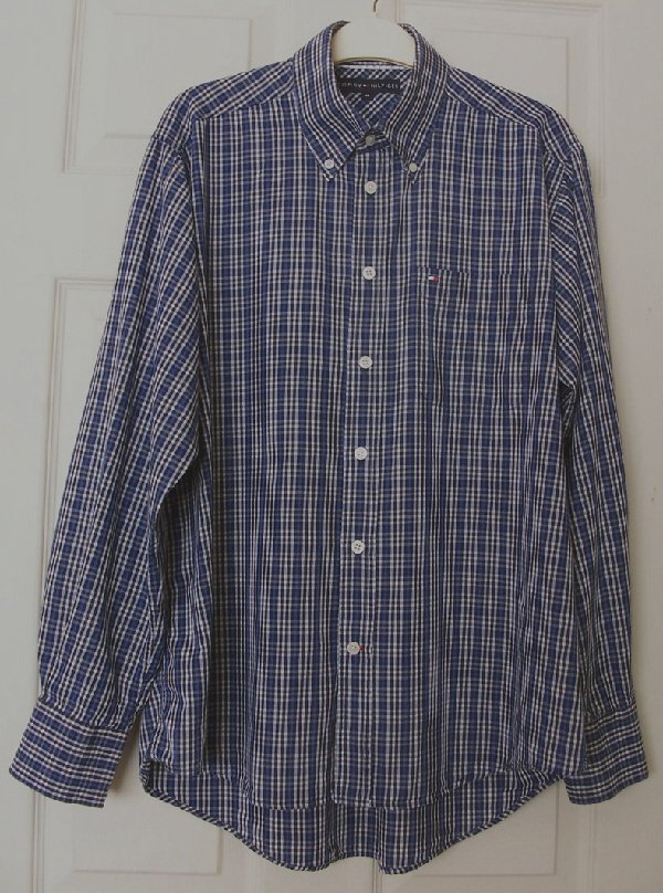 Preview of the first image of Mens navy/white check shirt by Tommy Hilfiger - Size M.