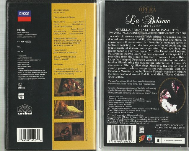 Image 3 of 2 PAVAROTTI  VHS VIDEOS: LA BOHE'ME & VERDI. VGC.