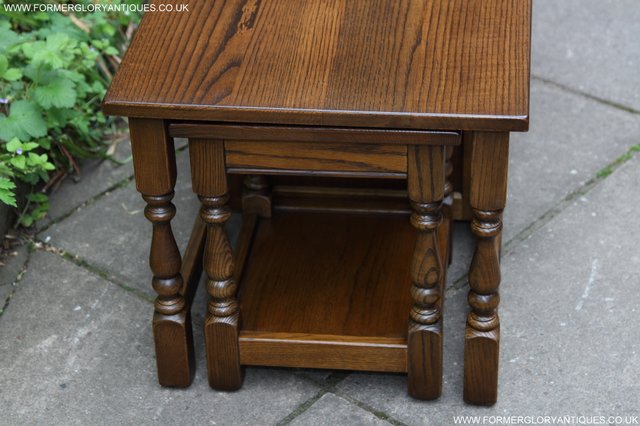 Image 6 of OLD CHARM NEST OF 3 OAK COFFEE PHONE TABLES CABINET STAND