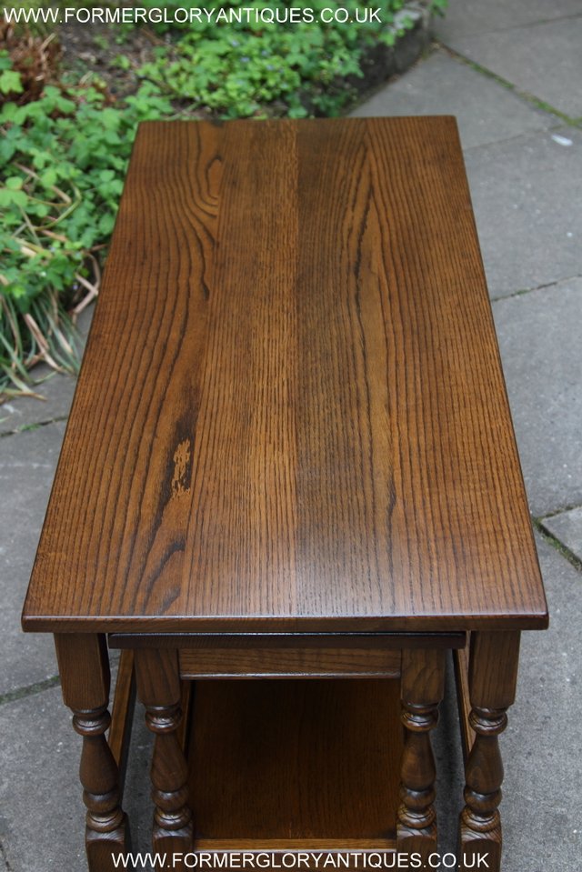 Image 7 of OLD CHARM NEST OF 3 OAK COFFEE PHONE TABLES CABINET STAND
