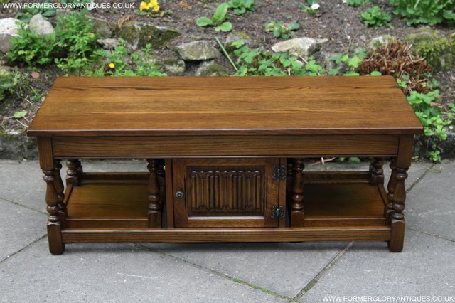 Image 24 of OLD CHARM NEST OF 3 OAK COFFEE PHONE TABLES CABINET STAND