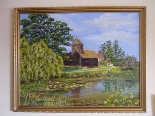 Preview of the first image of A STUNNING J. POPHAM OIL PAINTING OF BUCKLAND BARN SURREY.