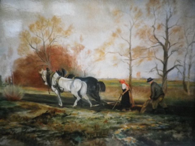 Image 2 of Oil Painting of a farmer and his wife ploughing a field