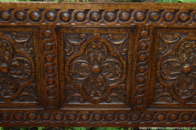 Image 9 of CARVED OAK MONKS BENCH ARMCHAIR HALL SEAT PEW TABLE SETTLE