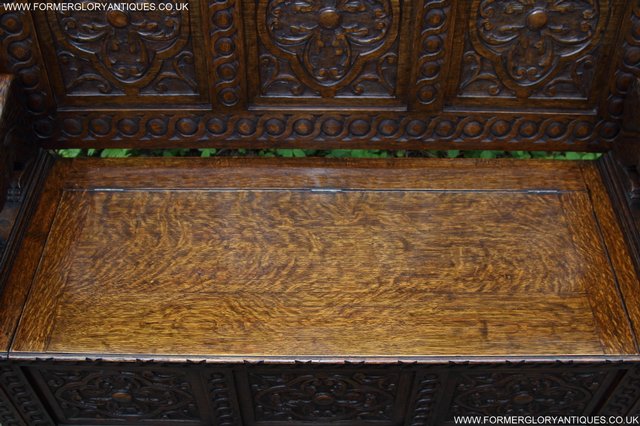 Image 33 of CARVED OAK MONKS BENCH ARMCHAIR HALL SEAT PEW TABLE SETTLE