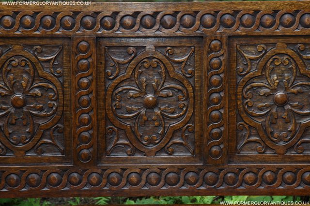 Image 58 of CARVED OAK MONKS BENCH ARMCHAIR HALL SEAT PEW TABLE SETTLE
