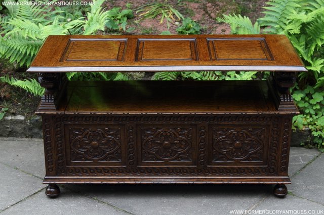 Image 66 of CARVED OAK MONKS BENCH ARMCHAIR HALL SEAT PEW TABLE SETTLE