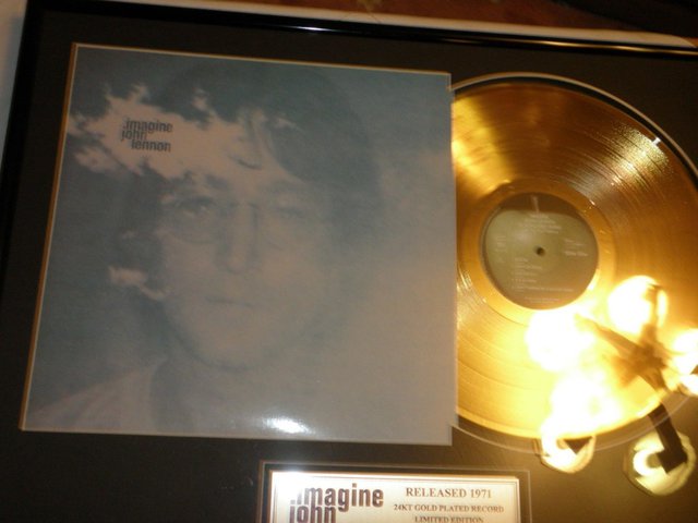 Image 2 of John Lennon 24kt Gold Plated Imagine Record Ltd Edt Framed