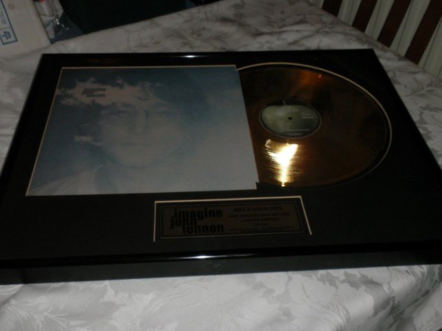 Preview of the first image of John Lennon 24kt Gold Plated Imagine Record Ltd Edt Framed.