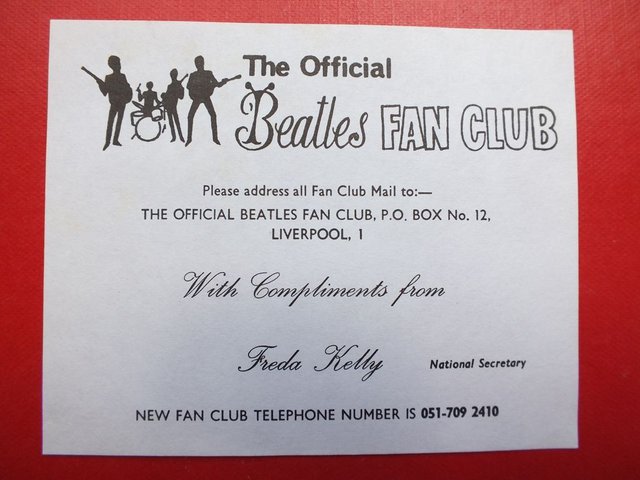 Preview of the first image of BEATLES FAN CLUB COMPLIMENT SLIP - FREDA KELLY.