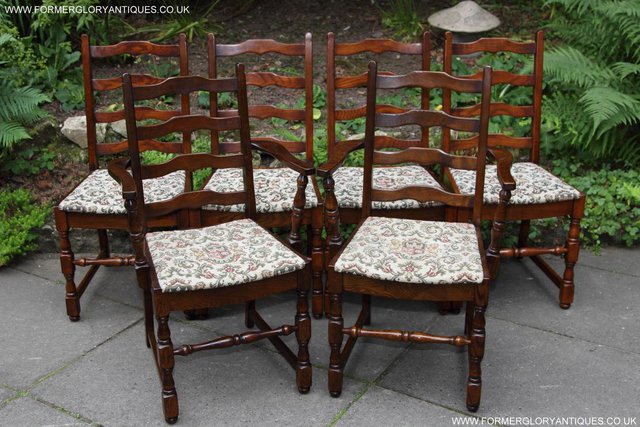 Image 2 of SIX OAK LADDER BACK OLD CHARM STYLE DINING CHAIRS ARMCHAIRS