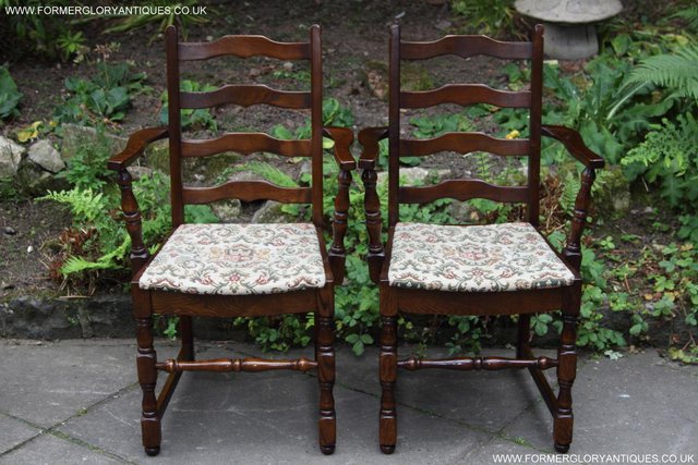 Image 4 of SIX OAK LADDER BACK OLD CHARM STYLE DINING CHAIRS ARMCHAIRS