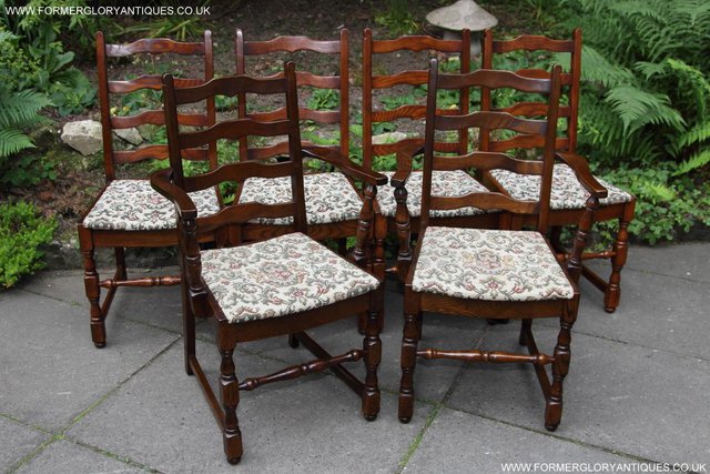 Image 13 of SIX OAK LADDER BACK OLD CHARM STYLE DINING CHAIRS ARMCHAIRS
