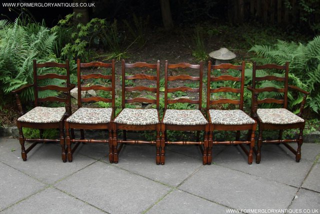 Image 26 of SIX OAK LADDER BACK OLD CHARM STYLE DINING CHAIRS ARMCHAIRS